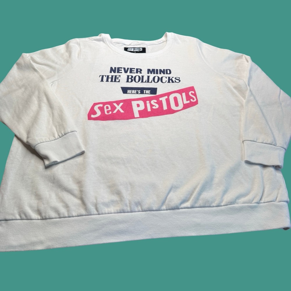 Sex Pistols Sweatshirt 1X White Never Mind The Bollocks Punk Rock 2 Sided